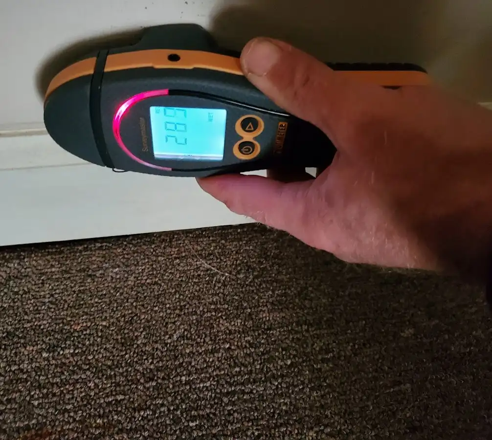 Moisture detection at baseboard during Storm Damage Restoration in Norwood